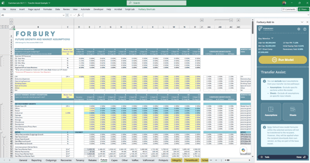 Caption Senders model populate model and choose to exclude assumptions on this sheet